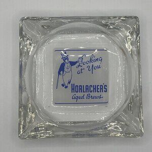 Horlachers Vintage Glass Ashtray With Penguin Design & "Looking At You" Text Ret